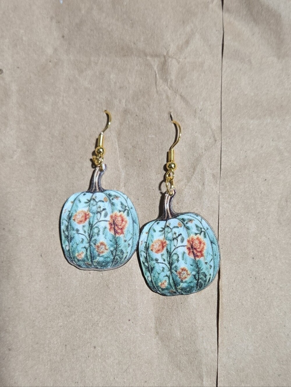 Handcrafted Blue Floral Pumpkin Earrings